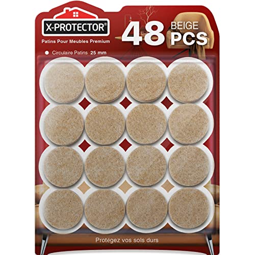 Patins en Feutre Auto-Adhésifs 48 PCS 25 mm X-Protector - Patins pour Meubles Beige - Patin Meuble...
