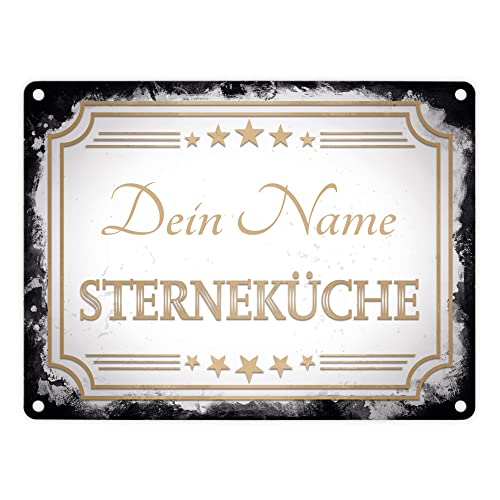 Sterneküche Metallschild - personalisiert mit deinem Namen - als schöne Dekoration für deine Küche oder als Geschenk für eine gute Köchin wie Mama oder Oma um zu zeigen wie lecker das Essen ist