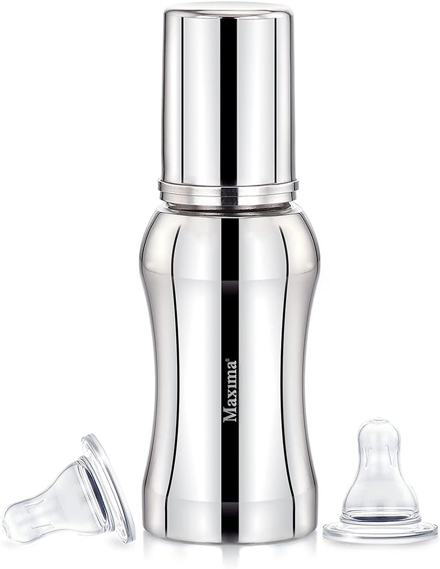 Maxima Amulya Stainless Steel Baby Feeding Bottle (300 ML) - Safe Transition from Infant to Sipper | Nipple Bottles | Milk Drinking Bottle | Travel-Friendly Design | Ideal for Newborns and Toddlers