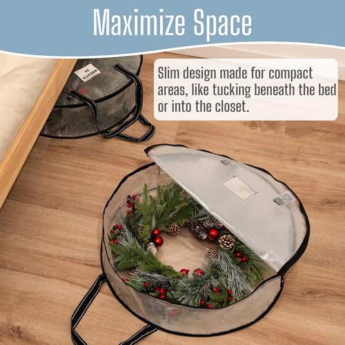 Image of VENO 2 Pack Summer Wreath Storage Container, 24 Inch Clear Wreath Bag, Spring, Christmas Garland Decoration Organizers with Zipper and Durable Handles (Clear, 24 inch-2 Pack)