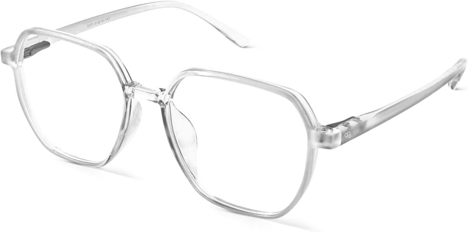Woggles| Zero Power Blue Cut Computer Glasses | Anti Glare, Lightweight & Blocks Harmful Rays | UV Protection Specs | For Men & Women| White | Hexagonal| Medium