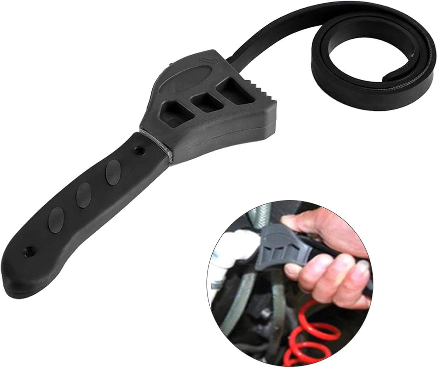 lyrlody 1piece Rubber Strap Wrench Set, Adjustable Straps with Diameter 4 Inch and 6 Inch, Comfort Grip Nylon Handle, Use for Pipe, Oil Filter, Shower Heads, Jar