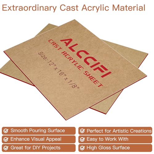 Image of Red Acrylic Sheet 12 inch x 16 inch x 1 /8 inch Thick, ALCCIFI 2 Pack Opaque Glossy Cast Red Plexiglass for DIY Crafts, Signage, Laser Cutting & Engraving