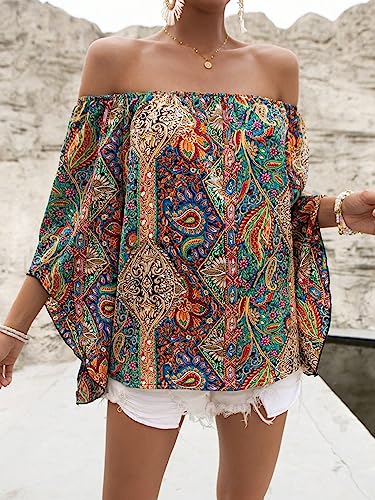 Floerns Women's Boho Off Shoulder 3/4 Bell Sleeve Summer Blouse Top3