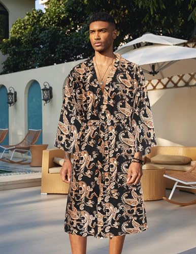 COOFANDY Roupão quimono masculino leve roupões de banho japoneses frente aberta cardigã longo manto