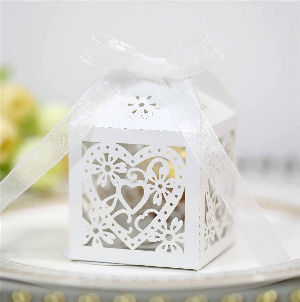 Szczęśliwe pudełko z cukierkami Pudełka na upominki weselne Papierowe pudełko na słodycze Puste pudełko upominkowe z motywem miłości na ślub panny młodej Baby Shower Christmas Party 50 szt. (Kolor: Ro