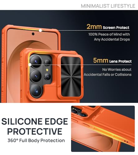 Image of SSLOTSCASE for Samsung Galaxy S26 Ultra Case with Hidden Card Holder & Camera Stand & Adjustable Kickstand & Slide Camera Cover & Wallet, Military-Grade Heavy Duty Phone Cover for S26 Ultra, Orange