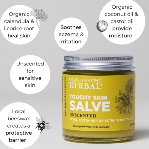 Ora's Amazing Herbal Unscented Moisturizer Travel Set, Touchy Skin Salve, Unscented Body Butter & Body Oil Set, Travel Size, Eczema and Senstivie Skin 1 oz