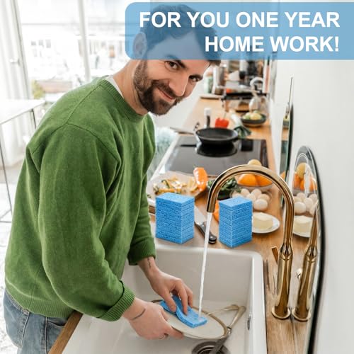 Image of Zhengmy 48 Pieces Sponges Bulk Sponges Kitchen Compressed Sponge Natural Dish Sponge Compressed Wood Pulp Cleaning Without Scratching for Kitchen Bathroom, 3.9 x 2.4 x 0.12 Inch (Blue)