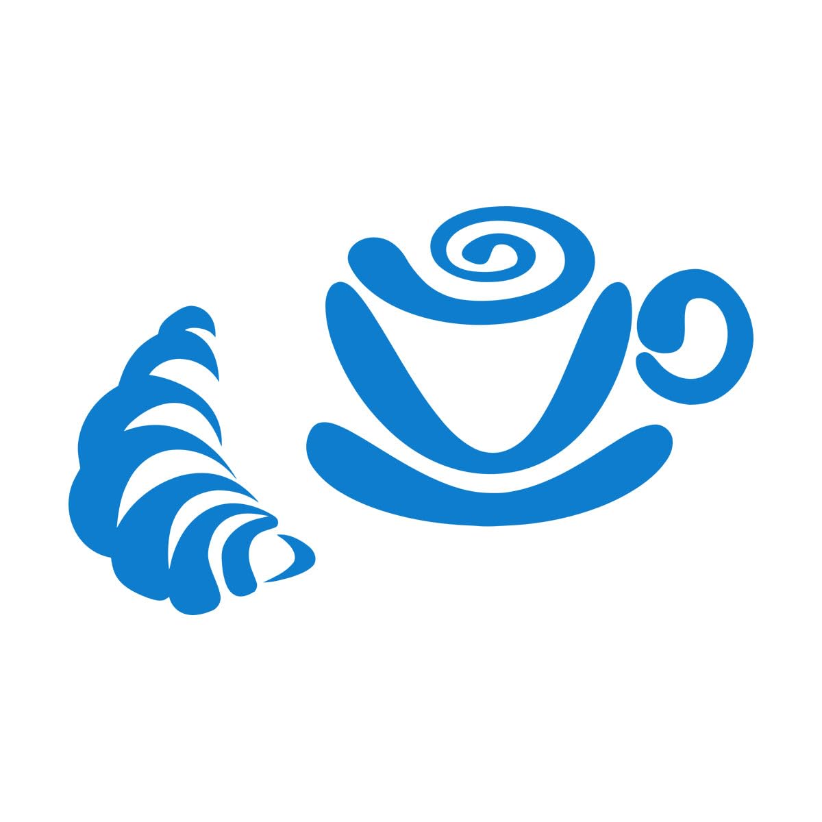 Wall Vinyl Sticker Decor Breakfast Coffee Cup Tea Croissant Bun 45x75.4cm Art Decoration Blue