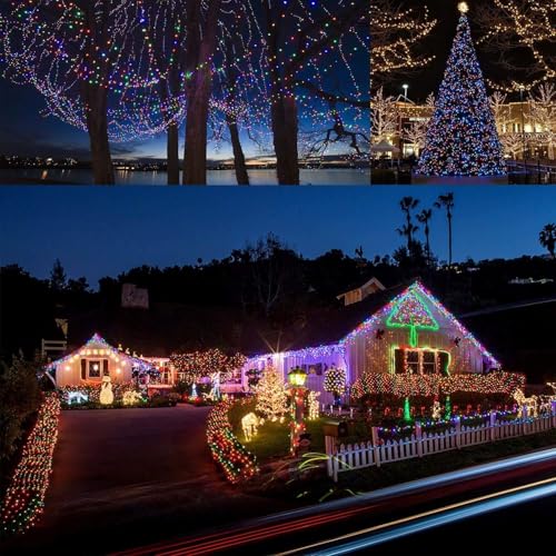 Geemoo 2 Pezzi Luci Esterno Solare 15M 150 LED, Catena Luminosa di Filo di Rame, Luci Stringa Energia Solare, 8 Modalità, Luci Natale Decorative per Giardino Natalizie Albero (Colorate)