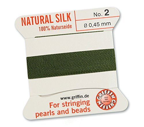 GRIFFIN 100% Natural Silk Beading Cord String Thread - Olive Green - 5 Packs - Size 0.45mm