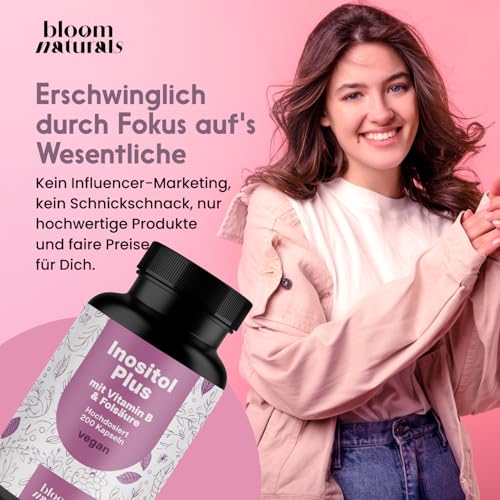 Inositol Kapseln 2000 mg – 200 Kapseln – angereichert mit Inositol, Vitamin B6 & Folsäure – vegan, glutenfrei – Produziert in Deutschland – Verpackung kann variieren