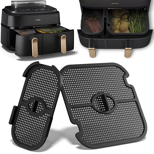 2 Stück Spritzschutz Zubehör für Philips Dual Basket Airfryer 3000-5000 serie 9L(3L/6L) Silikon Heißluftfritteuse Zubehör Wiederverwendba Fettspritzschutz für Philips Airfryer NA350/NA550 9L
