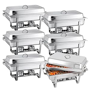 Nova Microdermabrasion 6 Pack Chafing Dish Buffet Set 8 Qt Stainless Steel Complete Chafer Set Catering Warmer Set with Water Pan, Fuel Holder for Parties, Dinners, Catering, Buffet and Weddings