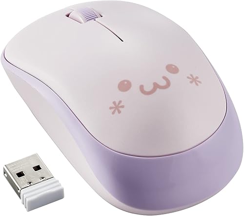 Miniatura 1 de ELECOM Lindo mouse facial, inalámbrico USB de 2.4 GHz, diseño ambidiestro, clic silencioso, ligero, portátil, ratón de computadora rosa morado