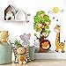 R00355 Adesivi Murali Soffice Effetto Tessuto Riposizionabile Animali Savana Zoo Decorazione Muro Bambino Neonato Cameretta Asilo Nido Carta da Parati Adesiva