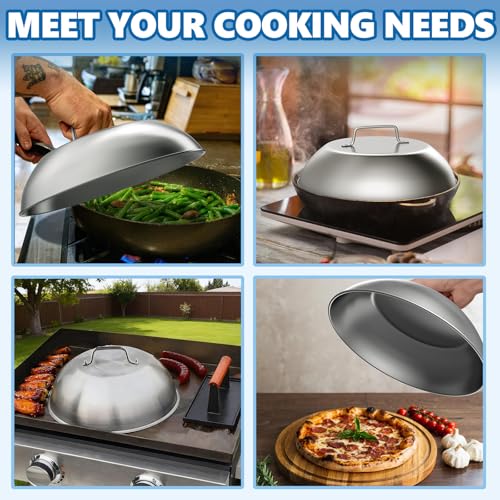 Image of SafBbcue 2 Sets Flat Top Grill Accessories - 12 inch & 9 inch Cheese Melting Dome Basting Cover for Blackstone, Pitboss, Pizza Oven /Wok - Metal Dome for Grill Cooking