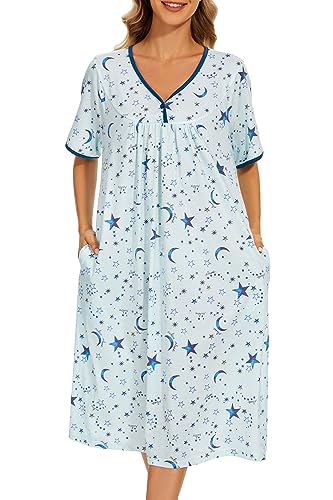 Image of AVIIER Nightgows for Women Soft Cotton Night Shirts Short Sleeve Sleepwear with Pockets