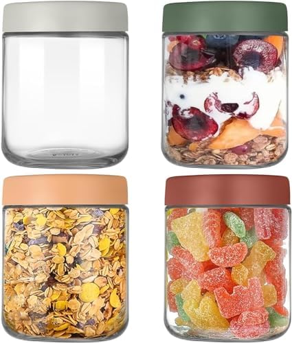 Povinmos 3-Pack 10oz Glass Jars With Lids - Leakproof, Wide Mouth For Overnight Oats, Meal Prep, Snacks & Storage