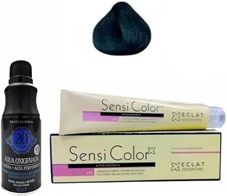 Tinta Hipoalergênica Sensi Color cor Preta 1.0 e Água Oxigenada de 20 volumes