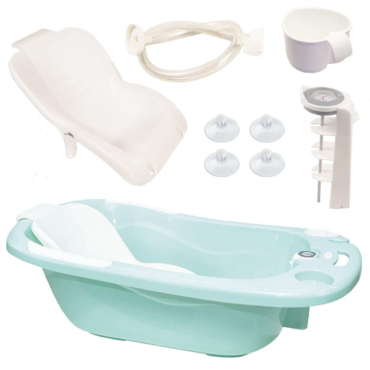 Olmitos - Cubeta Bañera para Bebé | Incluye Reductor Antideslizante y Termómetro de Agua, válvula de vaciado y cacito para agua | Desde 0+ Meses (Menta)