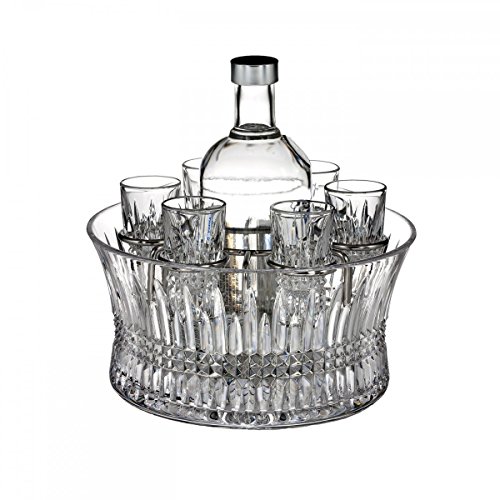 Waterford Crystal, Lismore Diamond Vodka Set in Chill Bowl with Silver Insert