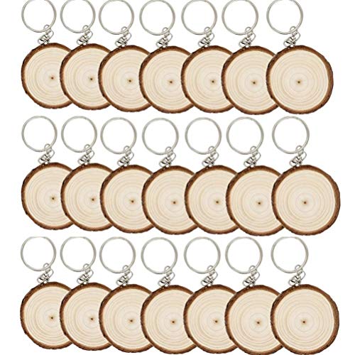 Eshylala 20 Pack Unfinished Wood Slices Keychain Wooden Blank Hand-Painted Vintage Creative Keychain Christmas Pendant DIY Keyring Car Bag Pendant