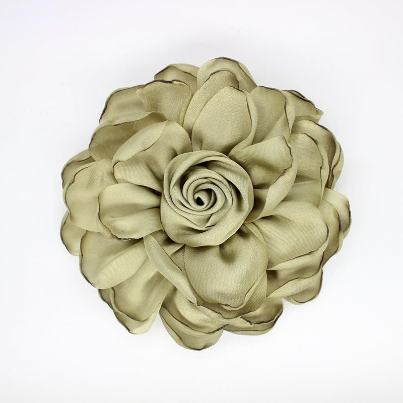 Image of Extra Large Satin Fabric Flower Brooch for Women Elegant Rose Camellia Floral Brooch Pin Handmade Big Satin Fabric Flower Statement Brooch Pin Vintage Clothing Hat Bag Accessories Christmas Wedding Bridal Birthday Jewelry