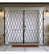 LOHISHILO Double Folding Security Gate, 6-1/2'Hx12'W Folding Door Gate, Iron Accordion Security G...