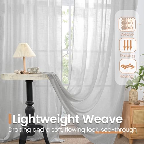 Image of BGment Light Grey Linen Curtains 40 Inch Length - Rod Pocket Kitchen Drapes Light Filtering for Bathroom Window Lightweight, 2 Panels Set, 42 X 40 Inch