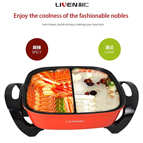 5L Electric Shabu Shabu Pot with Divider and Non-Stick Coating, Electric Hot Pot Dia 30cm Depth 8.3cm 1600W 120V HG-301BY