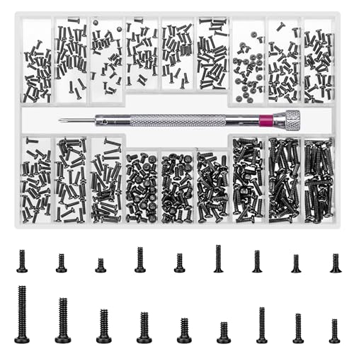 500 Pcs M1.2/M1.4/M2 Laptop Screws, Small Micro Tiny Screws for Electronics, Mini Computer Replacement Screw for Glasses Watch SSD M.2 Hard Drive Repair Screw(Black) (N)