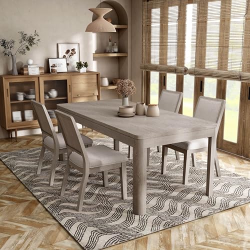 Furniture of America Austin Modern Solid Wood 5-Piece Dining Table Set with Soft Rounded Edges, Replicated Rattan Pattern, Upholstered Seat for Home Kitchen, Dinettes, Natural Oak, Seats 4