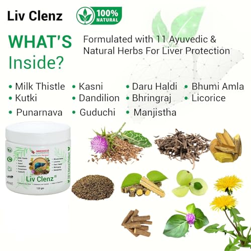 Image of Liv Clenz - Liver Detox Supplement | Blend of Milk Thistle, Kutki Powder, Dandelion Root & 8 Liver Detox Ayurvedic Herbs | Helps Repairing From Alcoholic & Fatty Liver | 120gm (1 Month)