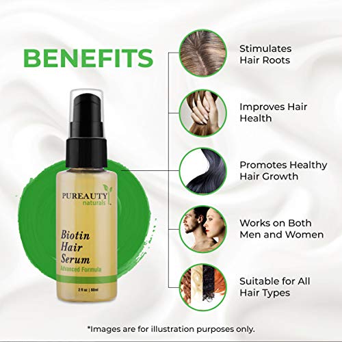 Biotin Hair Growth Serum Advanced Topical Formula To Help Grow Healthy, Strong Hair Suitable For Men And Women Of All Hair Types Hair Loss Support By Pureauty Naturals (2 Fl Oz - Pack Of 2) #TOP3