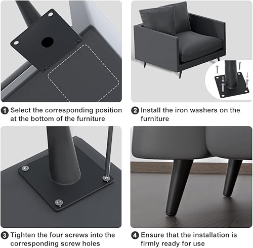 Miniatura 5 de FIVEPEARS Juego de 8 patas cónicas en ángulo de metal negro mate de 5 pulgadas para muebles, pies de estilo moderno de mediados de siglo para mesa