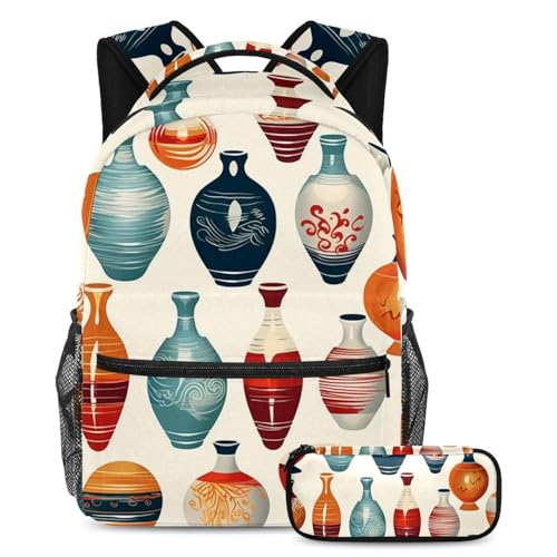 Ensemble sac d'école et sac à dos bowling géométrique colorée 33 Large avec sa trousse