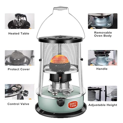 Portable Kerosene Heaters for Indoor Use, Small Kerosene Heater with Portable Handle, Height Adjustable Kerosene Stove, Kerosene Heaters for Outdoor Camping Fishing Hiking Patio (Blue)