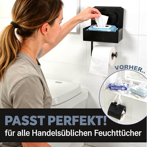 Pandonix® Toilettenpapierhalter mit Feuchttücherbox - Edelstahl - Toilettenpapierhalter ohne Bohren - klopapierhalter mit feuchttücherbox - Selbstklebender Klopapierhalter ohne Bohren