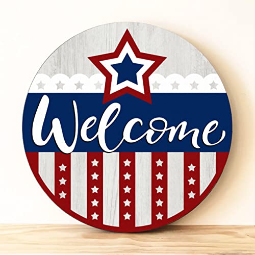 Memorial Day Patriotic Door Sign Welcome Sign For Front Door 4Th Of July American Wreaths Wooden Door Ornaments Stars And Stripes Wall Hanging Independence Day Decorations Farmhouse Porch Decor 12 Inch #TOP6