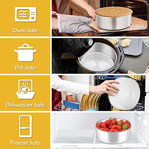 HaWare Deep Cake Tin, 8 Inch Stainless Steel Round Baking Pan Set of 2, Birthday Wedding Deep Layer Cake Tin for Baking Roasting Serving, Healthy & Non-Toxic, Mirror Polished & Dishwasher Safe (20cm) - Image 5