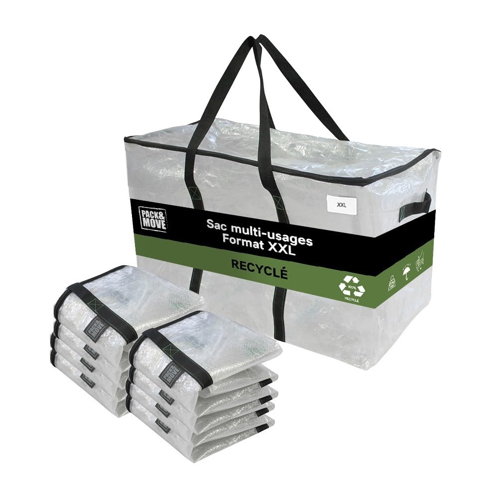 Pack and Move - Lote de 8 bolsas de mudanza transparentes (70 x 35 x 42 cm, traslado y transporte, ultra resistente, reutilizable, 100 l