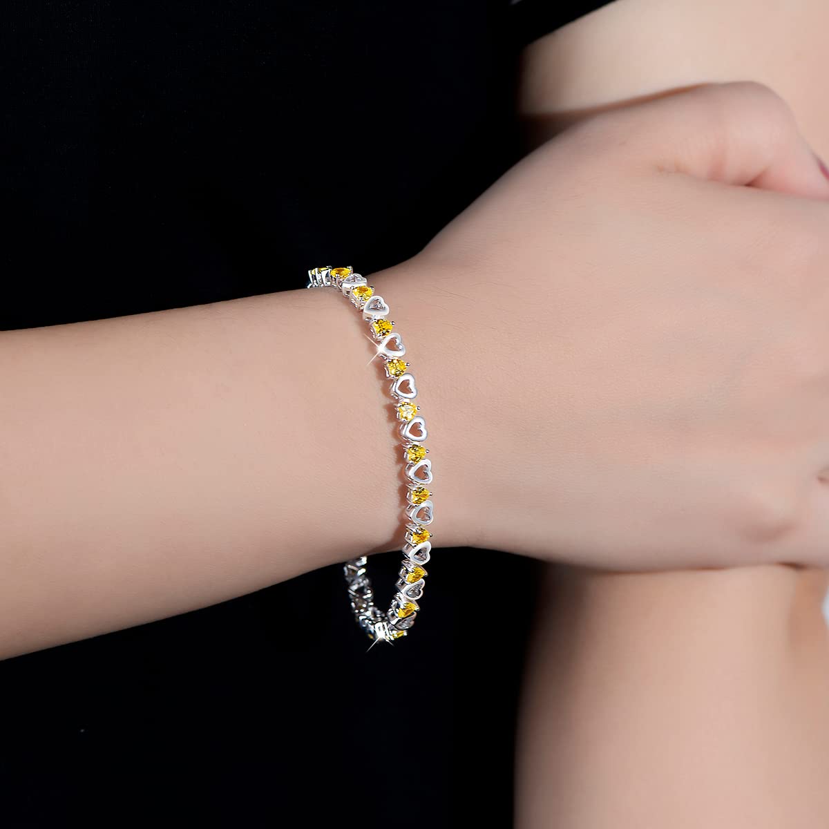 Bracciale da donna in argento S925, con zirconi gialli, bracciale con cristalli, per donne e ragazze