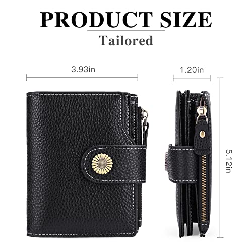 Image of FALAN MULE Women RFID Blocking Genuine Leather Bifold Credit Card Case with Side Zipped Coin Pouch, Lichee Black, Casual