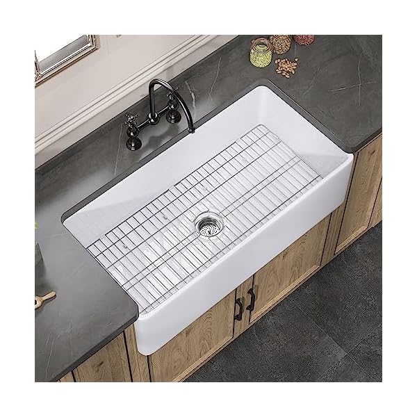 ZUAGCO White Farmhouse Sink 33 inch Fireclay Apron Front Farm Sink Large Capacity Deep Single Bowl Kitchen Sinks with Accessories Protective Bottom Grid and Strainer ZUAGCO White Farmhouse Sink 33 inch Fireclay Apron Front Farm Sink Large Capacity Deep Single Bowl Kitchen Sinks with Accessories Protective Bottom Grid and Strainer