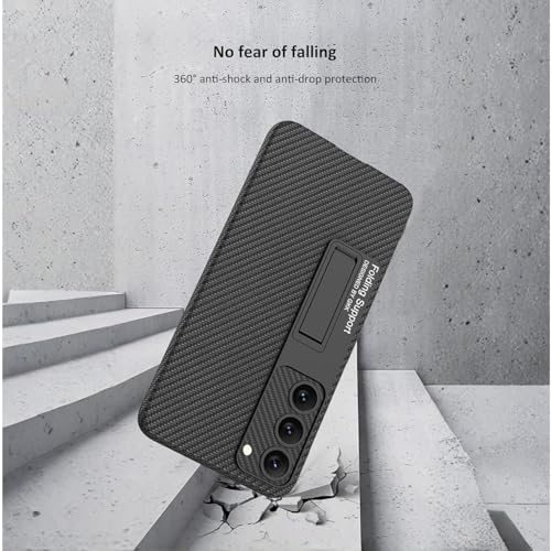 Image of TechTrendz Carbonn Fiber Texture Leather Protective Case for Samsung Galaxy S25 with Built in Kickstand Slim Rear Camera Lens Protective Cover Compatible with S25 5G 2025 (Black)
