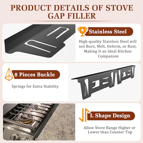 Image of 2 Pack Expandable Stainless Steel Stove Gap Covers (13.8 inch-27.6 inch), Retractable Fill the Gap Between Stove & Counter Top with Heat Resistant Range Trim & Guard, Slide-in Seamless Kitchen Accessory Kit