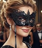 Maeaccx Black Masquerade Mask with Stick, Lace Venetian Handheld Antifaz, Elegant Accessories for Women (Small cusp)