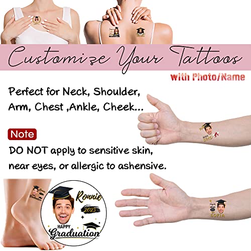 15Pcs Graduation Tattoos Customized Temporary Tattoos With Photo Name Body Stickers Celebration Party Supplies Pre-Cut #TOP2
